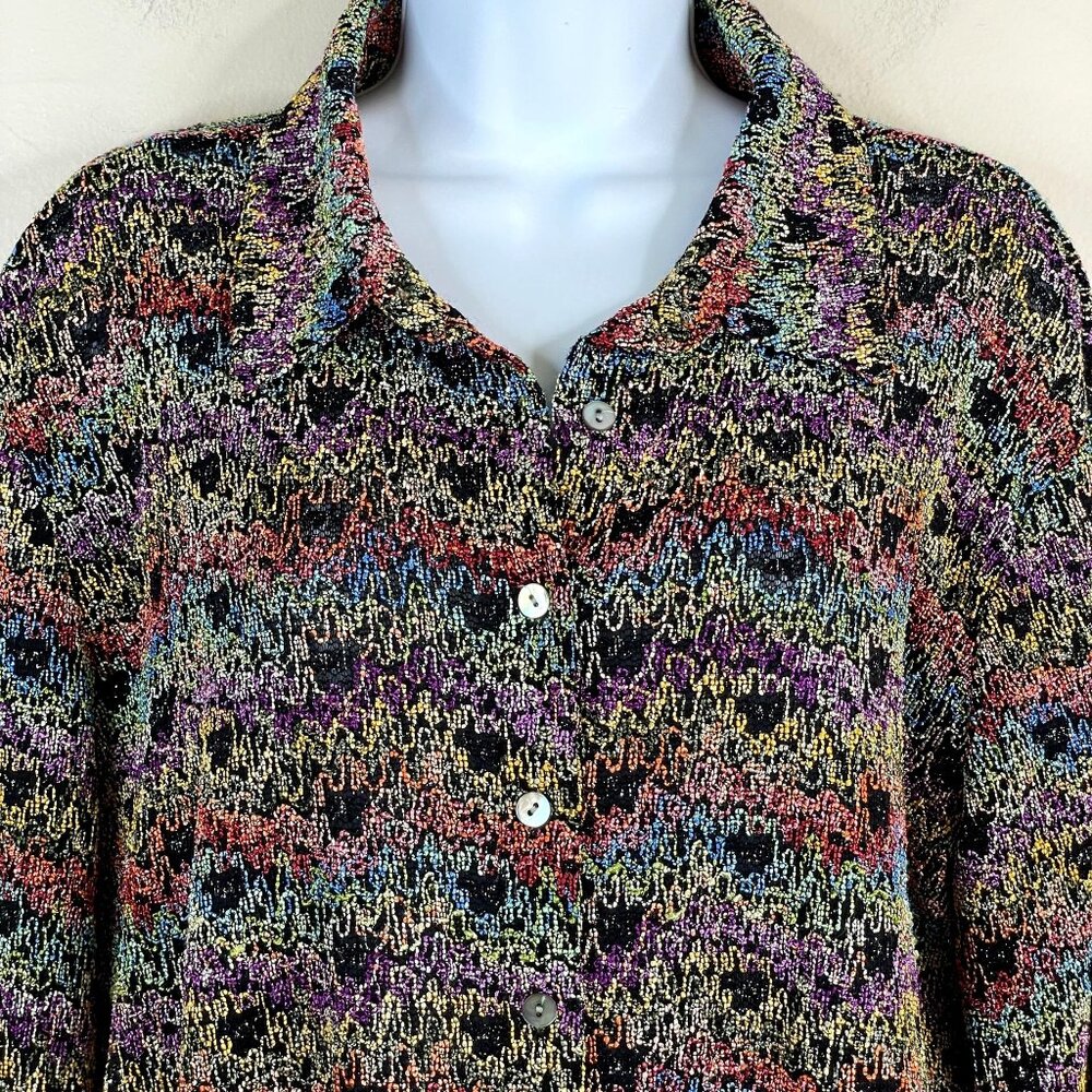 Chico's Vintage Art To Wear Top Large Button Up Jacket Rainbow Glittery Party